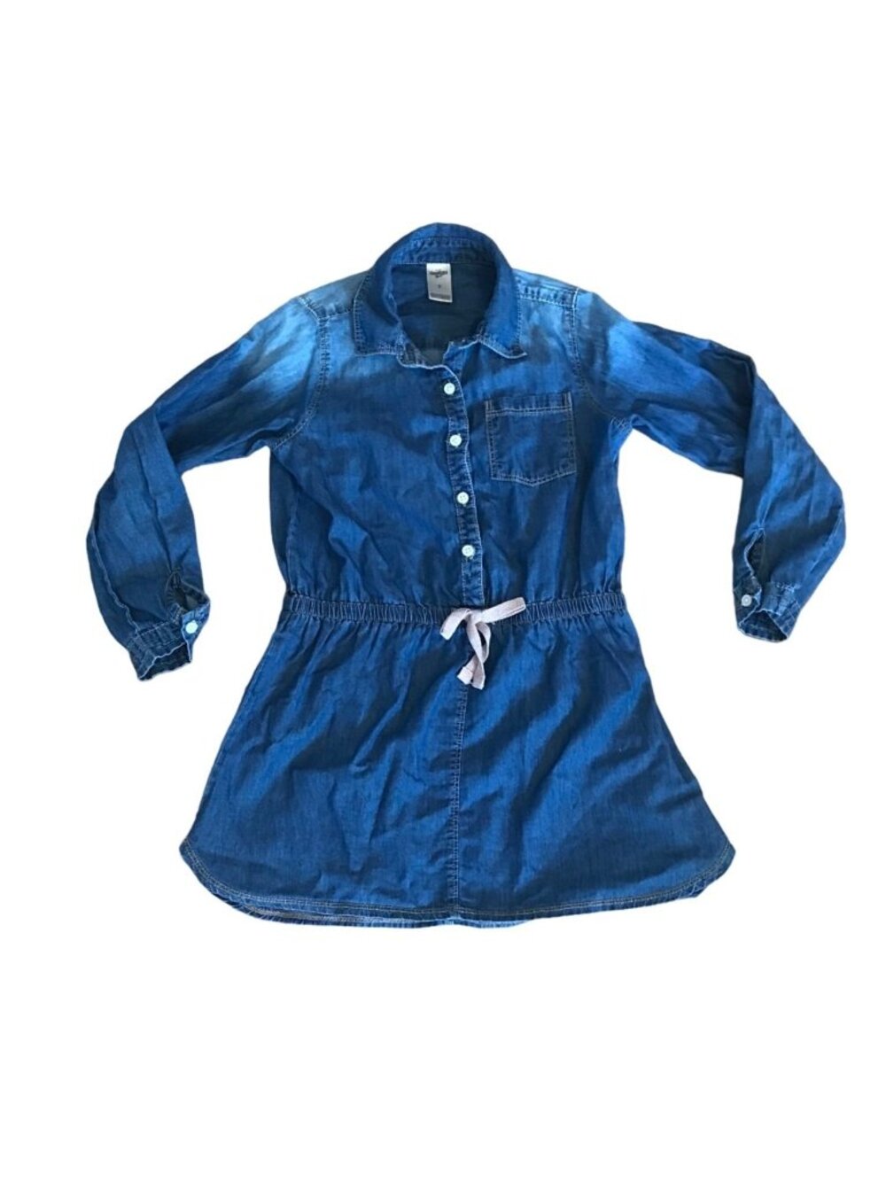 Osh Kosh Denim Dress Girls Button Up Drawstring Waist Size 7 Cotton